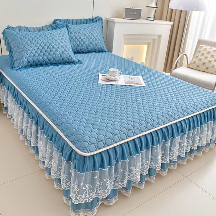 91家纺网 家纺一手货源 找家纺 畅畅家纺 2025新款夏季凉感丝唯美纯色凉席夏被夏凉被空调被四件套 唯美-海天蓝