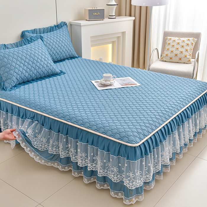 91家纺网 家纺一手货源 找家纺 畅畅家纺 2025新款夏季凉感丝唯美纯色凉席夏被夏凉被空调被四件套 唯美-海天蓝