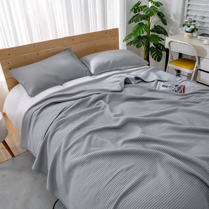 91家纺网 家纺一手货源 找家纺 来菲毛毯 2025新款双面夏凉被子PE速冷凉感夏被夏凉被空调被可机洗水洗 灰色