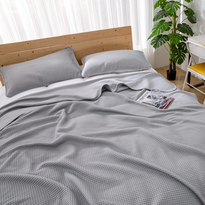 91家纺网 家纺一手货源 找家纺 来菲毛毯 2025新款双面夏凉被子PE速冷凉感夏被夏凉被空调被可机洗水洗 灰色