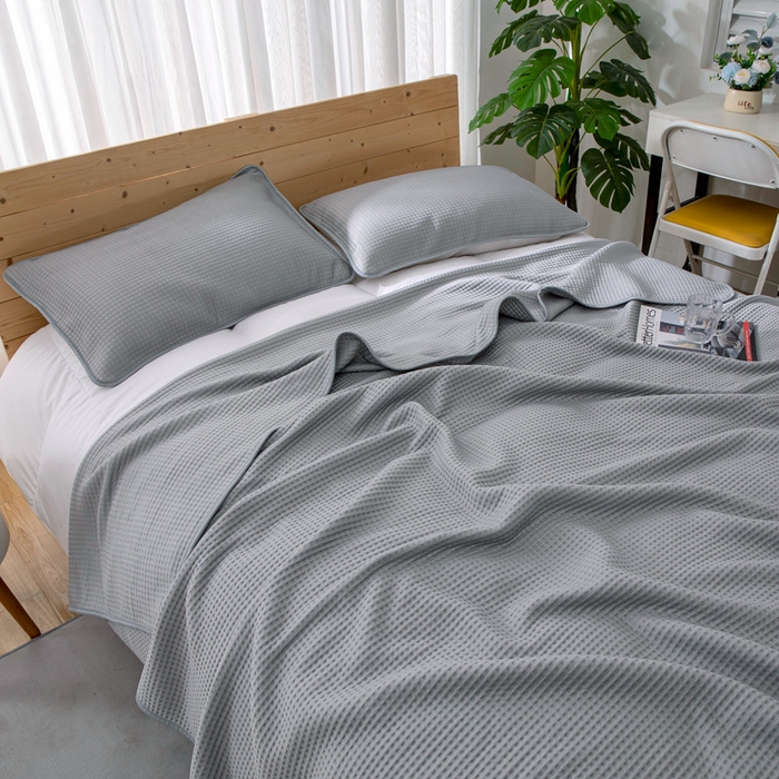 91家纺网 家纺一手货源 找家纺 来菲毛毯 2025新款双面夏凉被子PE速冷凉感夏被夏凉被空调被可机洗水洗 灰色