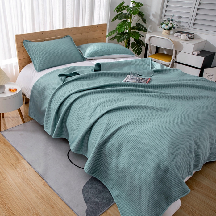 91家纺网 家纺一手货源 找家纺 来菲毛毯 2025新款双面夏凉被子PE速冷凉感夏被夏凉被空调被可机洗水洗 蓝色