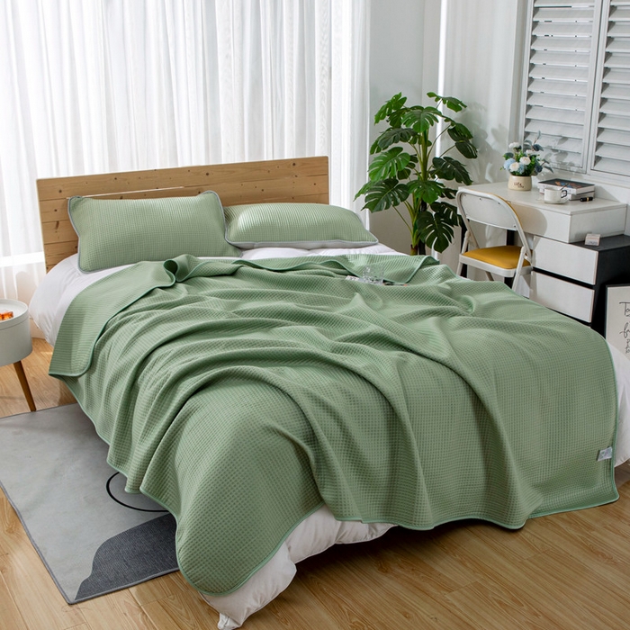 91家纺网 家纺一手货源 找家纺 来菲毛毯 2025新款双面夏凉被子PE速冷凉感夏被夏凉被空调被可机洗水洗 绿色