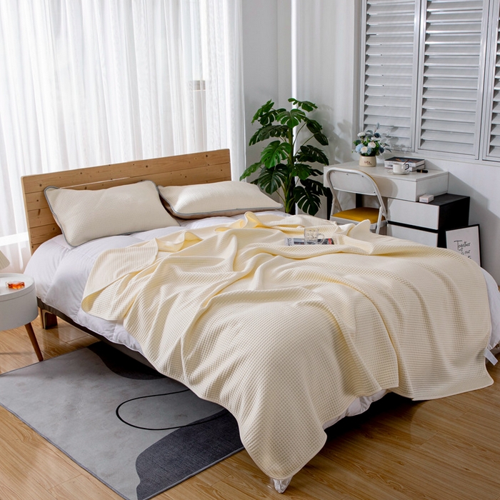 91家纺网 家纺一手货源 找家纺 来菲毛毯 2025新款双面夏凉被子PE速冷凉感夏被夏凉被空调被可机洗水洗 米白色