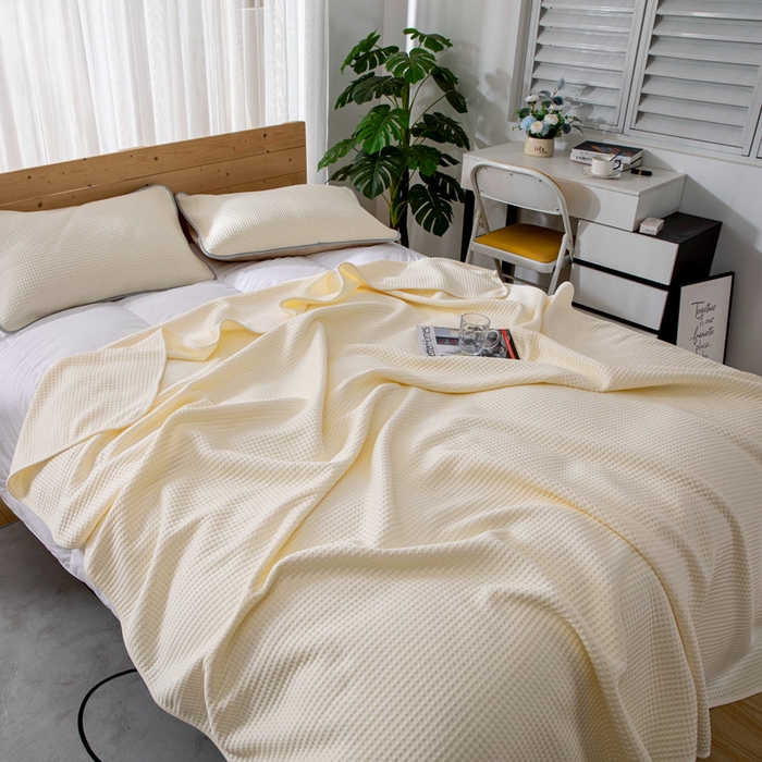 91家纺网 家纺一手货源 找家纺 来菲毛毯 2025新款双面夏凉被子PE速冷凉感夏被夏凉被空调被可机洗水洗 米白色