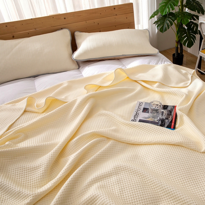 91家纺网 家纺一手货源 找家纺 来菲毛毯 2025新款双面夏凉被子PE速冷凉感夏被夏凉被空调被可机洗水洗 米白色