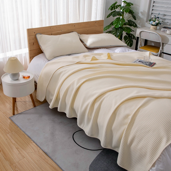 91家纺网 家纺一手货源 找家纺 来菲毛毯 2025新款双面夏凉被子PE速冷凉感夏被夏凉被空调被可机洗水洗 米白色