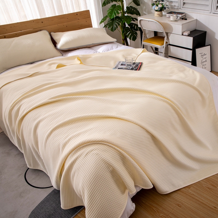 91家纺网 家纺一手货源 找家纺 来菲毛毯 2025新款双面夏凉被子PE速冷凉感夏被夏凉被空调被可机洗水洗 米白色