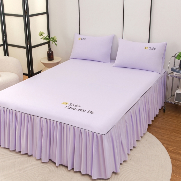 91家纺网 家纺一手货源 找家纺 笠裙家纺 2025新款110克微笑款单床裙轻奢款单床裙简约单床裙绣花单床裙 微笑-香芋紫