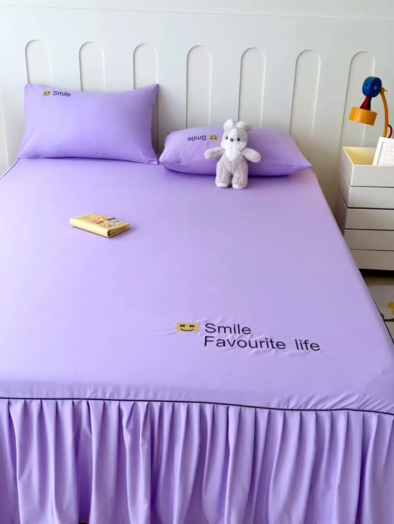 91家纺网 家纺一手货源 找家纺 笠裙家纺 2025新款110克微笑款单床裙轻奢款单床裙简约单床裙绣花单床裙 微笑-香芋紫