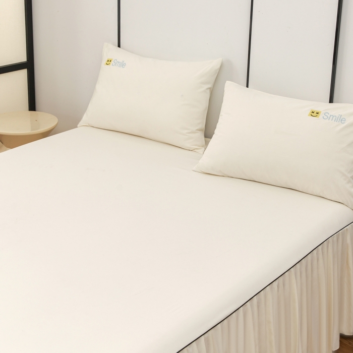 91家纺网 家纺一手货源 找家纺 笠裙家纺 2025新款110克微笑款单床裙轻奢款单床裙简约单床裙绣花单床裙 微笑-米白