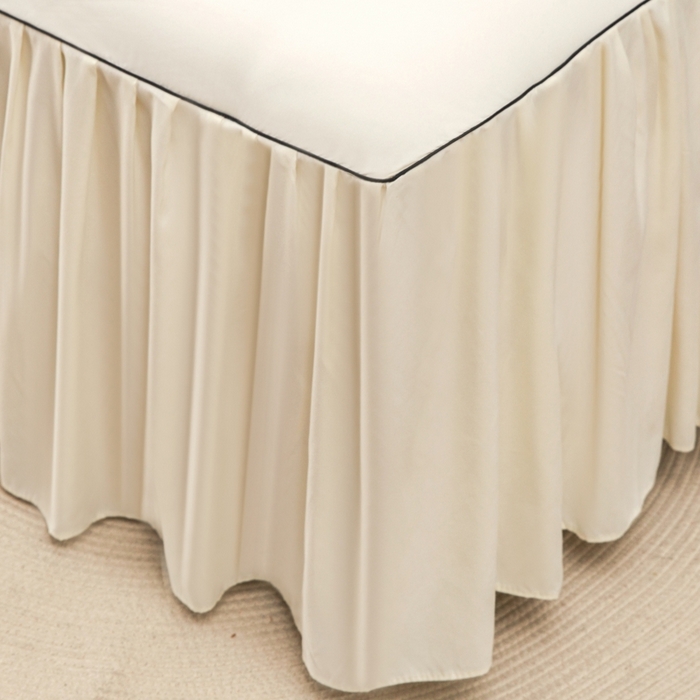 91家纺网 家纺一手货源 找家纺 笠裙家纺 2025新款110克微笑款单床裙轻奢款单床裙简约单床裙绣花单床裙 微笑-米白