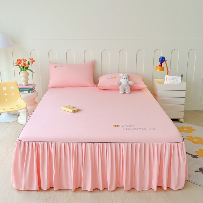 91家纺网 家纺一手货源 找家纺 笠裙家纺 2025新款110克微笑款单床裙轻奢款单床裙简约单床裙绣花单床裙 微笑-胭脂粉