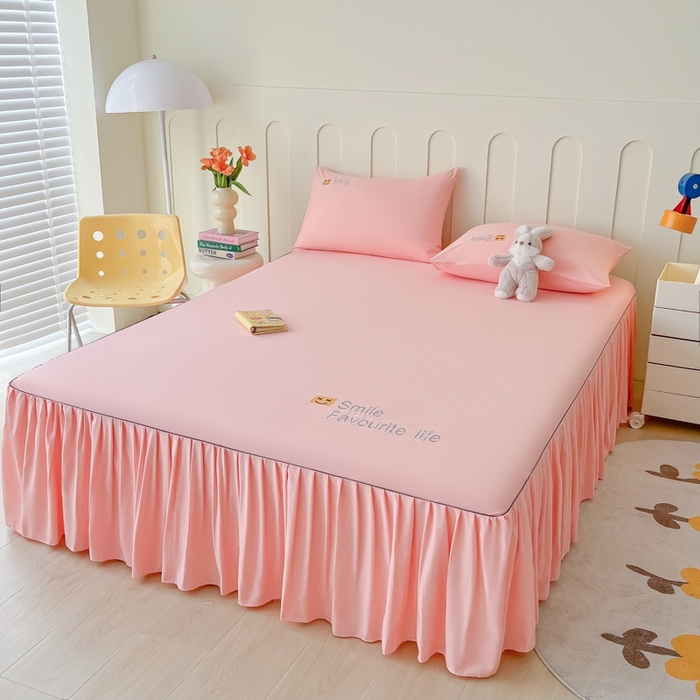 91家纺网 家纺一手货源 找家纺 笠裙家纺 2025新款110克微笑款单床裙轻奢款单床裙简约单床裙绣花单床裙 微笑-胭脂粉