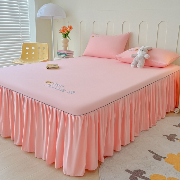 91家纺网 家纺一手货源 找家纺 笠裙家纺 2025新款110克微笑款单床裙轻奢款单床裙简约单床裙绣花单床裙 微笑-胭脂粉