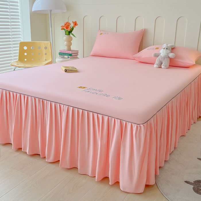 91家纺网 家纺一手货源 找家纺 笠裙家纺 2025新款110克微笑款单床裙轻奢款单床裙简约单床裙绣花单床裙 微笑-胭脂粉