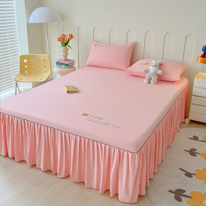 91家纺网 家纺一手货源 找家纺 笠裙家纺 2025新款110克微笑款单床裙轻奢款单床裙简约单床裙绣花单床裙 微笑-胭脂粉