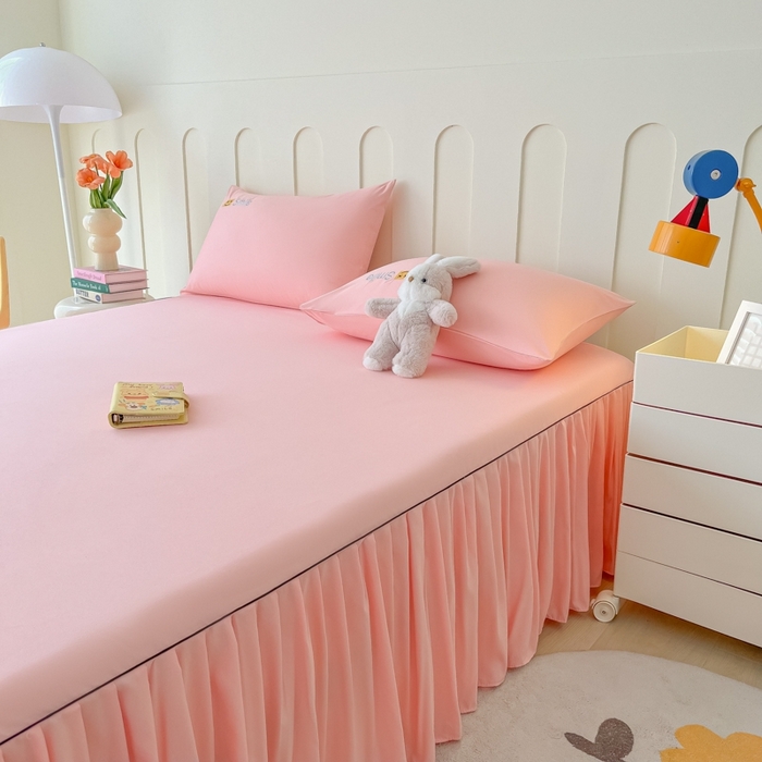 91家纺网 家纺一手货源 找家纺 笠裙家纺 2025新款110克微笑款单床裙轻奢款单床裙简约单床裙绣花单床裙 微笑-胭脂粉