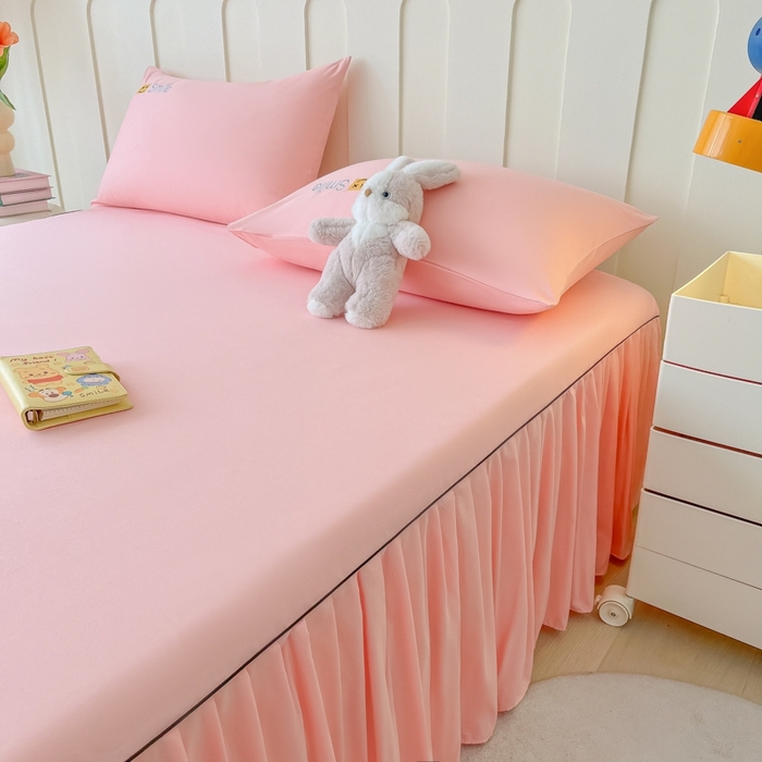 91家纺网 家纺一手货源 找家纺 笠裙家纺 2025新款110克微笑款单床裙轻奢款单床裙简约单床裙绣花单床裙 微笑-胭脂粉