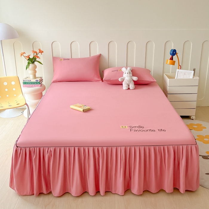 91家纺网 家纺一手货源 找家纺 笠裙家纺 2025新款110克微笑款单床裙轻奢款单床裙简约单床裙绣花单床裙 微笑-豆沙