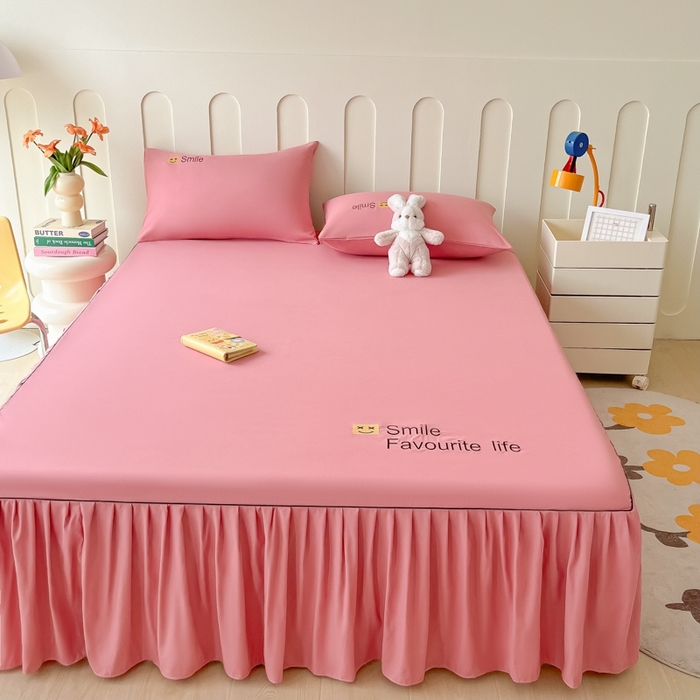 91家纺网 家纺一手货源 找家纺 笠裙家纺 2025新款110克微笑款单床裙轻奢款单床裙简约单床裙绣花单床裙 微笑-豆沙