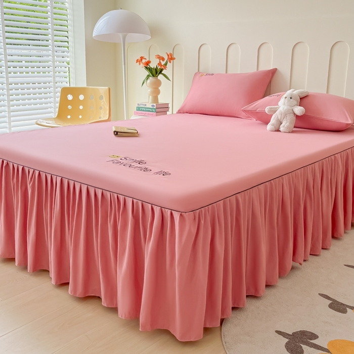 91家纺网 家纺一手货源 找家纺 笠裙家纺 2025新款110克微笑款单床裙轻奢款单床裙简约单床裙绣花单床裙 微笑-豆沙