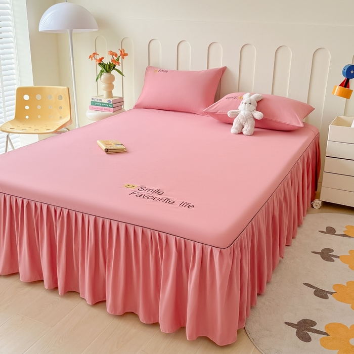 91家纺网 家纺一手货源 找家纺 笠裙家纺 2025新款110克微笑款单床裙轻奢款单床裙简约单床裙绣花单床裙 微笑-豆沙