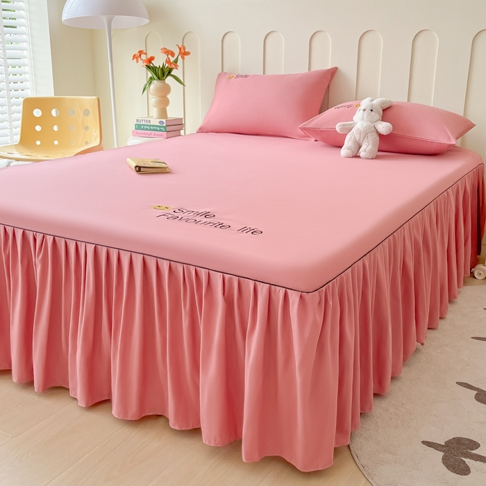 91家纺网 家纺一手货源 找家纺 笠裙家纺 2025新款110克微笑款单床裙轻奢款单床裙简约单床裙绣花单床裙 微笑-豆沙