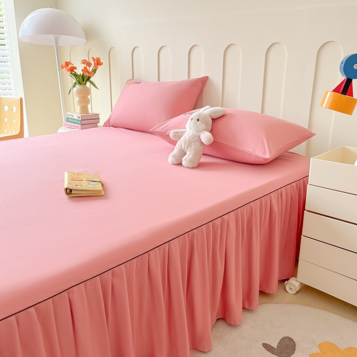 91家纺网 家纺一手货源 找家纺 笠裙家纺 2025新款110克微笑款单床裙轻奢款单床裙简约单床裙绣花单床裙 微笑-豆沙