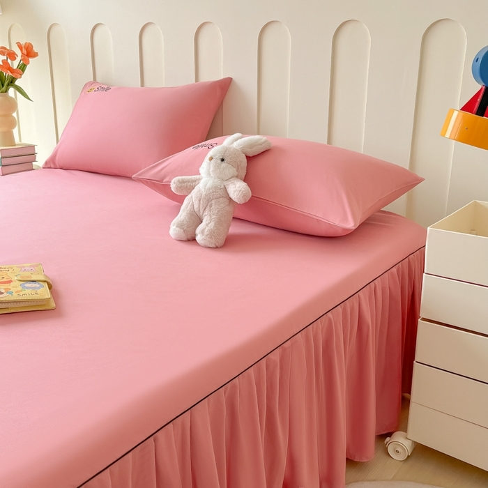 91家纺网 家纺一手货源 找家纺 笠裙家纺 2025新款110克微笑款单床裙轻奢款单床裙简约单床裙绣花单床裙 微笑-豆沙