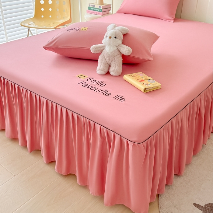 91家纺网 家纺一手货源 找家纺 笠裙家纺 2025新款110克微笑款单床裙轻奢款单床裙简约单床裙绣花单床裙 微笑-豆沙