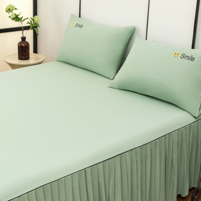 91家纺网 家纺一手货源 找家纺 笠裙家纺 2025新款110克微笑款单床裙轻奢款单床裙简约单床裙绣花单床裙 微笑-抹茶