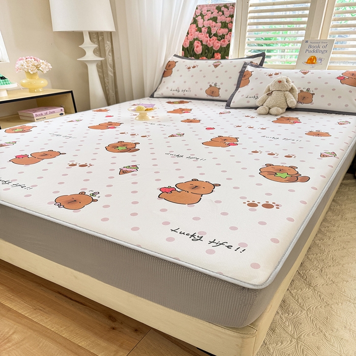 91家纺网 家纺一手货源 找家纺 518家纺 2025新款亲肤舒适A类碳光冰丝抗菌凉席【提供买家秀】席子【提供买家秀】-平铺款 卡皮巴拉