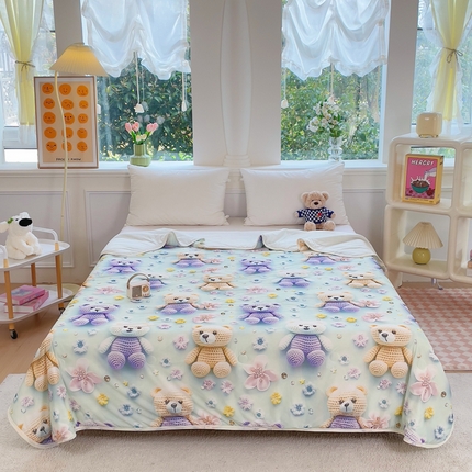 2025新款凉感丝有氨数码印花夏被被子被芯 蓝黄熊宝
