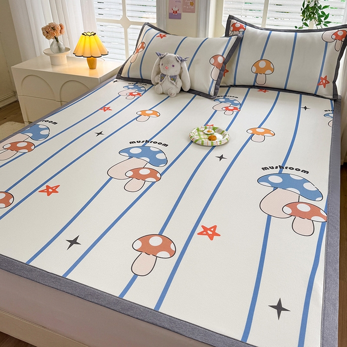 91家纺网 家纺一手货源 找家纺 518家纺 2026新款亲肤舒适A类碳光冰丝抗菌凉席【提供买家秀】席子【提供买家秀】-床笠款 蘑菇屋