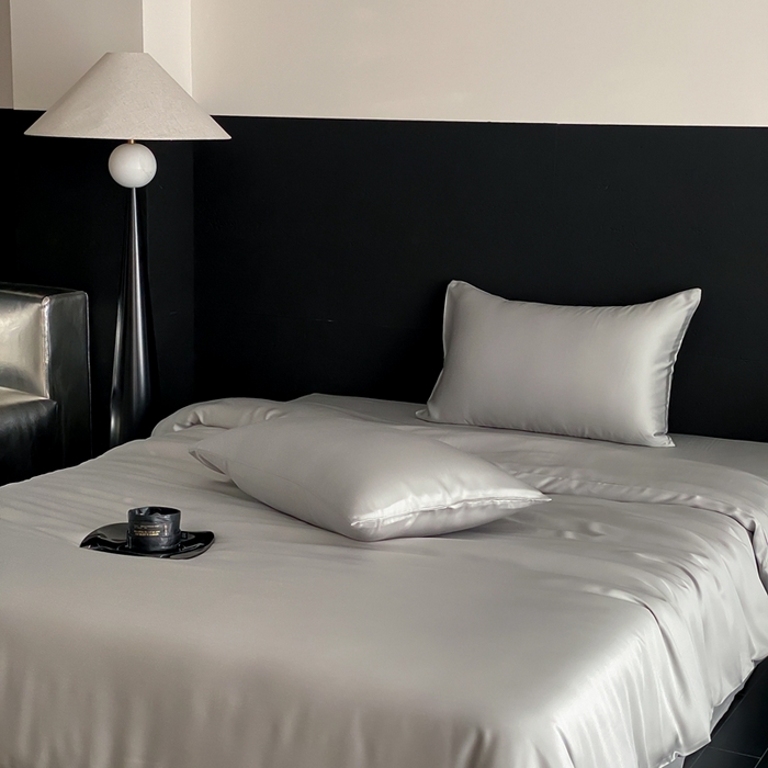 91家纺网 家纺一手货源 找家纺 禾时 2025新款60支兰精天丝轻奢纯色双拼四件套 云纱灰