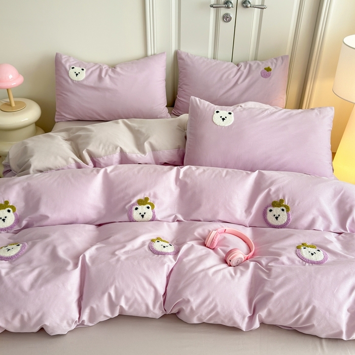 91家纺网 家纺一手货源 找家纺 锦觅2025新款奶油小清新毛巾绣全棉纯棉四件套（专版花型必须控价） 甜蜜幸福