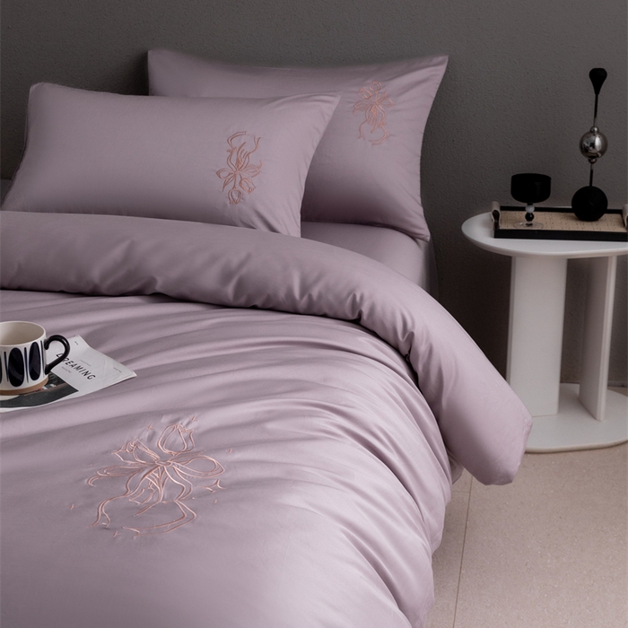 91家纺网 家纺一手货源 找家纺 2025新款50S100支全棉四件套单品系列-四件套 烟紫