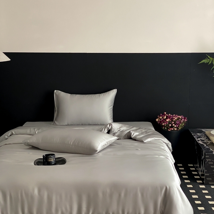 91家纺网 家纺一手货源 找家纺 禾时 2025新款60支兰精天丝轻奢纯色双拼四件套 云纱灰