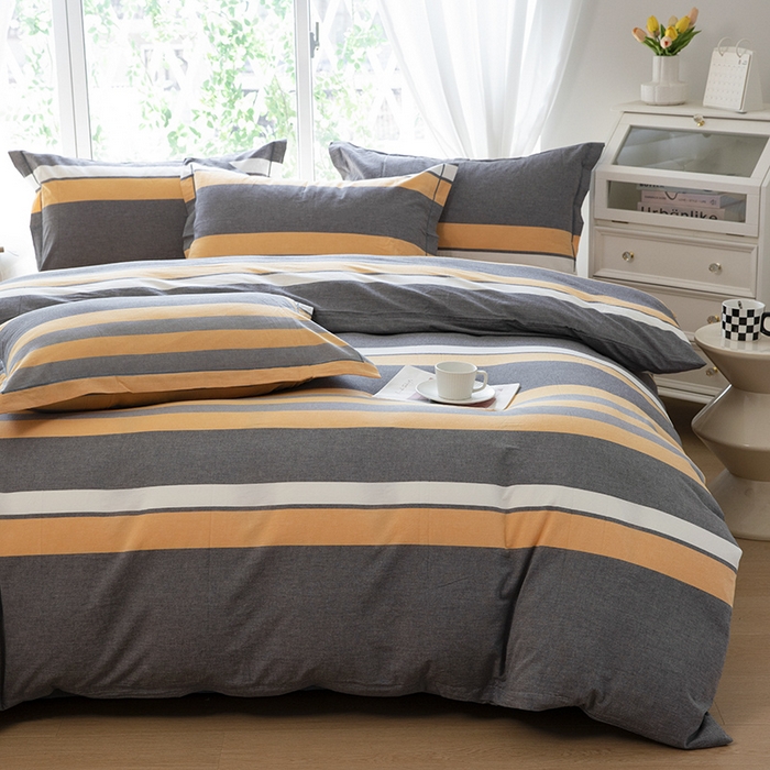 91家纺网 家纺一手货源 找家纺 木易家居 2025新款全棉色织水洗棉四件套 爱情黄