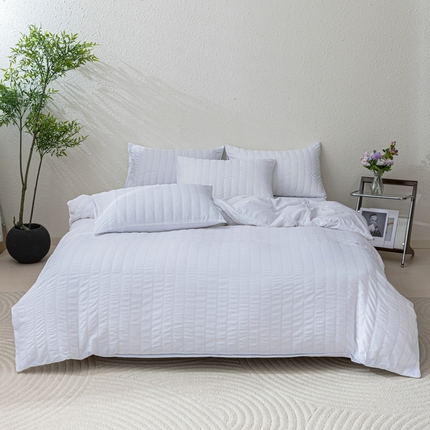 91家纺网 家纺一手货源 找家纺 （总）恩和家纺 2025新款条纹立体泡泡纱亲肤棉四件套