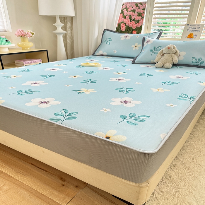 91家纺网 家纺一手货源 找家纺 518家纺 2025新款亲肤舒适A类碳光冰丝抗菌凉席【提供买家秀】席子【提供买家秀】-平铺款 花昔