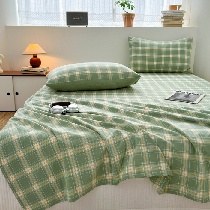 91家纺网 家纺一手货源 找家纺 2025新款水洗棉单床单 柔光格绿