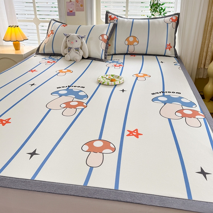 91家纺网 家纺一手货源 找家纺 518家纺 2026新款亲肤舒适A类碳光冰丝抗菌凉席【提供买家秀】席子【提供买家秀】-床笠款 蘑菇屋