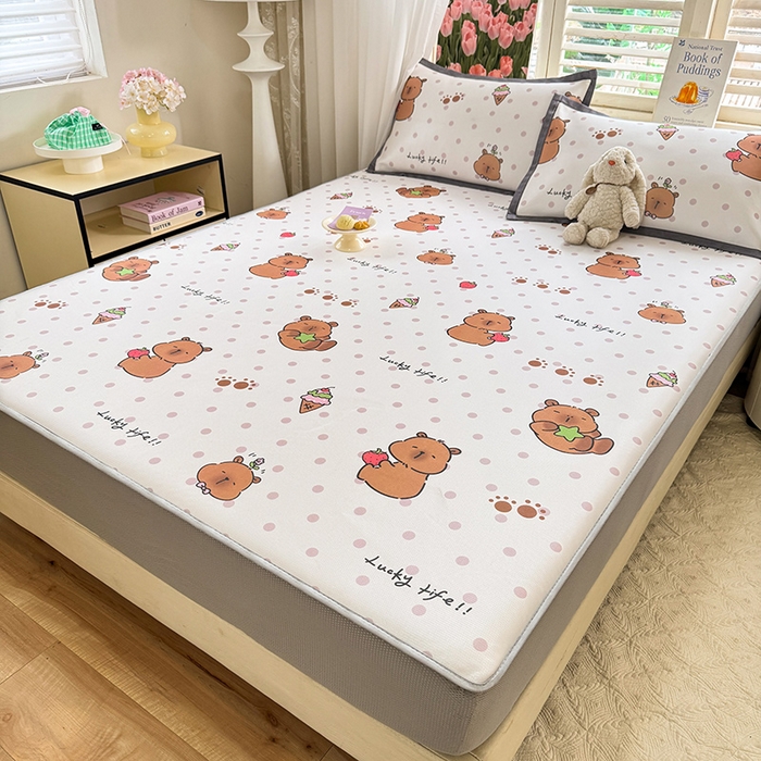 91家纺网 家纺一手货源 找家纺 518家纺 2025新款亲肤舒适A类碳光冰丝抗菌凉席【提供买家秀】席子【提供买家秀】-平铺款 卡皮巴拉