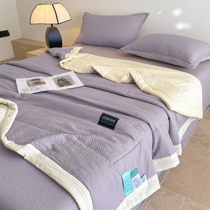 91家纺网 家纺一手货源 找家纺 宝士康家纺 2025新款10A抗菌泡泡棉大豆夏被 被子被芯 米黄+浅灰