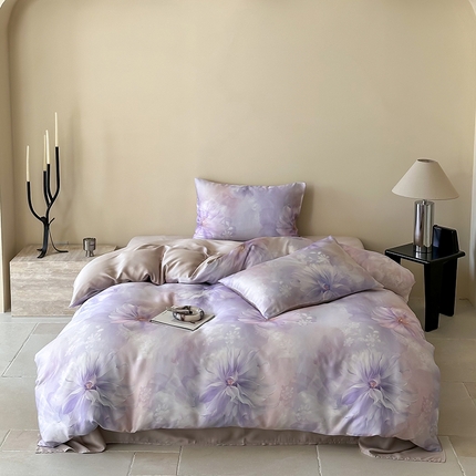 91家纺网 家纺一手货源 找家纺 （总）咏绒家纺工厂店 2025新款60S奥地利兰精天丝数码印花暗合简约款系列四件套