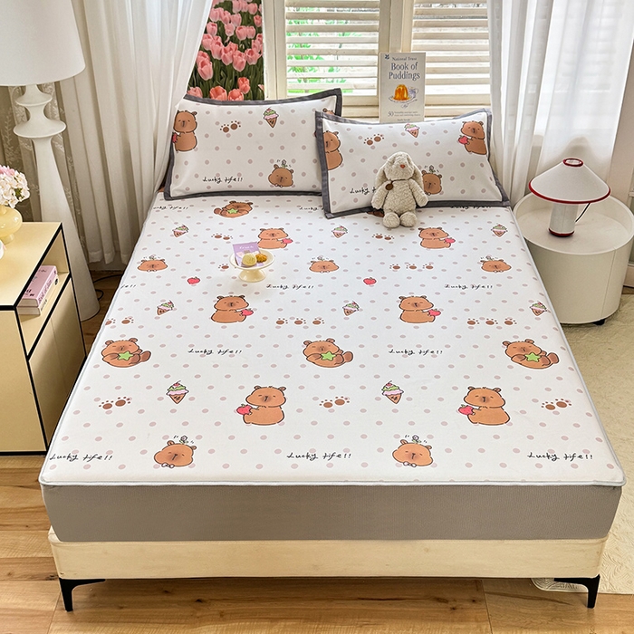 91家纺网 家纺一手货源 找家纺 518家纺 2025新款亲肤舒适A类碳光冰丝抗菌凉席【提供买家秀】席子【提供买家秀】-平铺款 卡皮巴拉