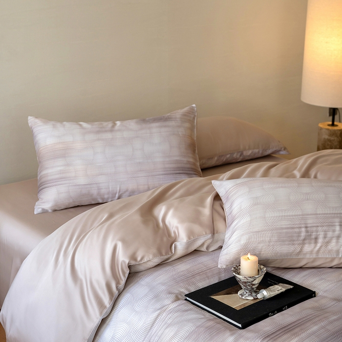 91家纺网 家纺一手货源 找家纺 咏绒家纺工厂店 2025新款60S奥地利兰精天丝数码印花暗合简约款系列四件套 卡西纳-咖