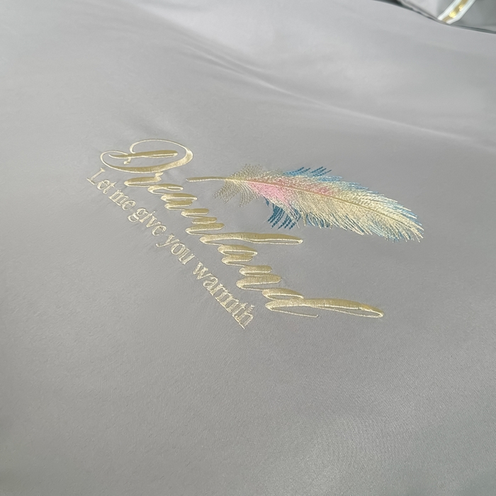 91家纺网 家纺一手货源 找家纺 （总）2025新款水洗冰丝刺绣四件套羽毛系列轻奢时尚北欧风床上用品学生宿舍三四件套